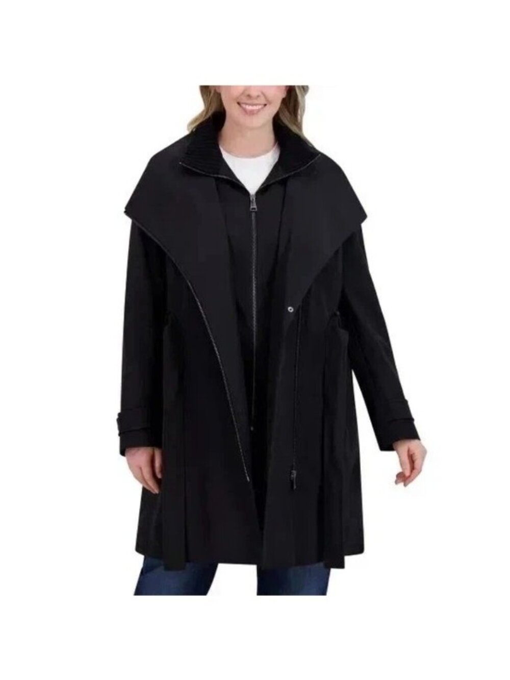 NWT Halston Women's M Black Belted Trench Coat
